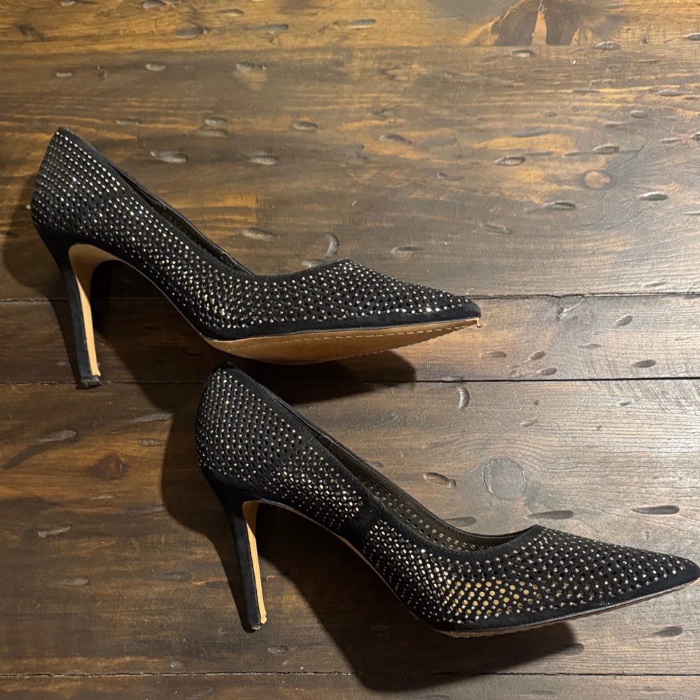 Vince Camuto Black Rhinestone Pointed-Toe Pumps-Size 10
